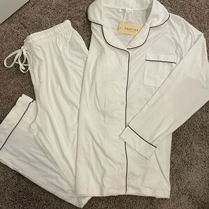 Women's White Pajama Set with Black Trim